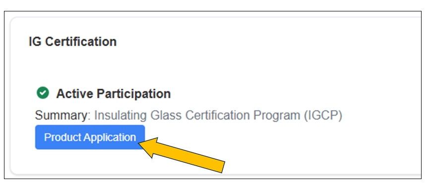 Product Application button in the IG Certification Client Portal